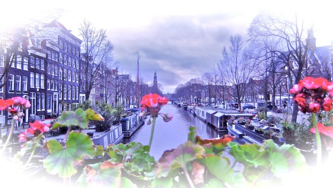 Canal View with Flowers Amsterdam