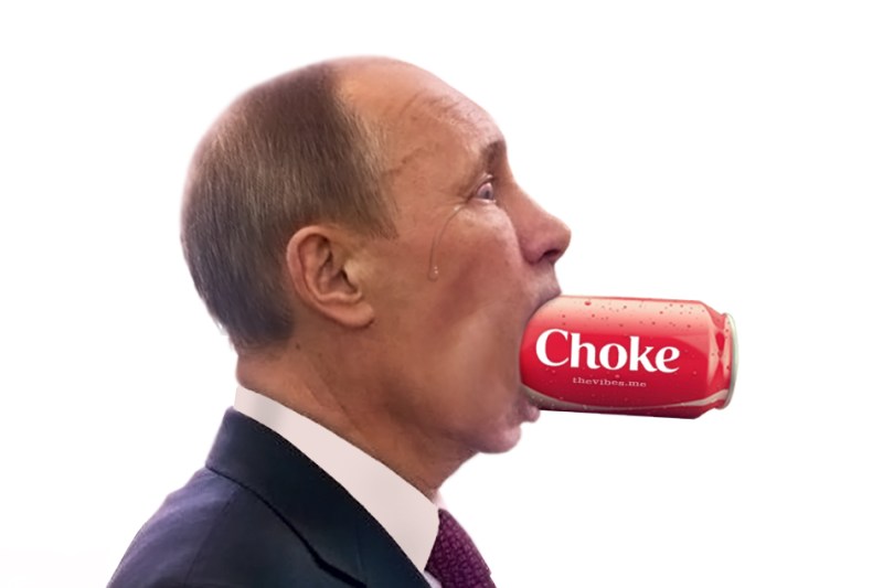 Vladimir Putin choking on a can of Coke